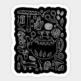 "Goblin Cottagecore" Dark Forest Mushroom Teapot Doodles Sticker